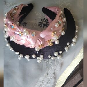 NEW! Cherie black velvet,white Pearls&Pink Rhinestone,Crystal&Pearl head…